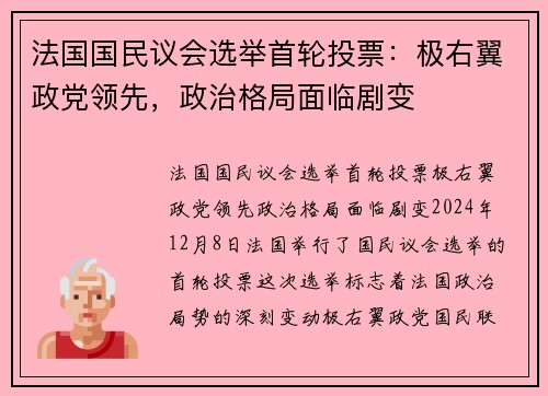 法国国民议会选举首轮投票：极右翼政党领先，政治格局面临剧变