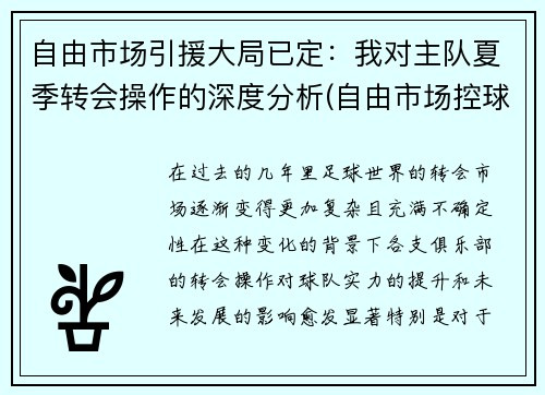 自由市场引援大局已定：我对主队夏季转会操作的深度分析(自由市场控球后卫)