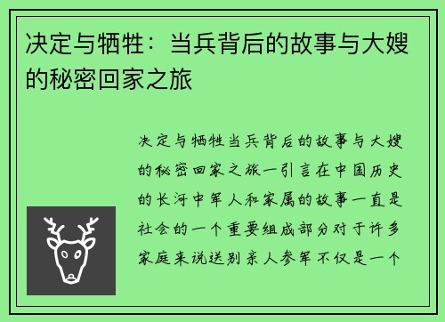 决定与牺牲：当兵背后的故事与大嫂的秘密回家之旅